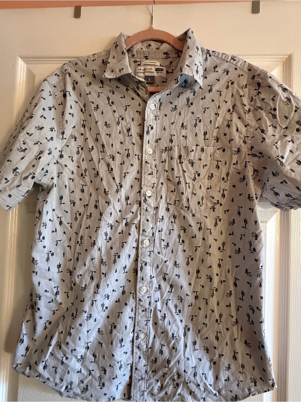 Old Navy - Light Blue Short-Sleeve Button-Up Shirt with Navy Cactus Print